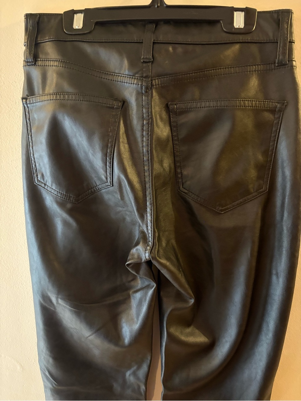 GAP High Rise Black Vegan Faux Leather Straight Leg Vintage Slim Pants, Sz 26 - Picture 5 of 12